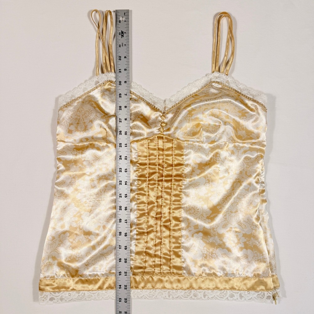 Y2K Kenzie Intimates Gold Lace Rhinestone Camisole Large Satin Lingerie Sleep - Picture 11 of 11